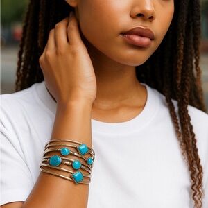 Vintage Multi-Strand Silver Cuff Bracelet w/ Blue Cat’s Eye Stones